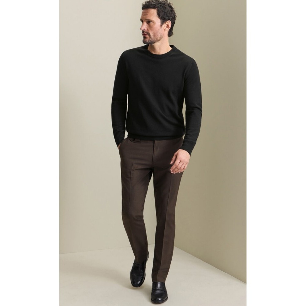 Charles Tyrwhitt Mens Performance Wool Stretch Pants Chocolate 36W 32L Slim Fit